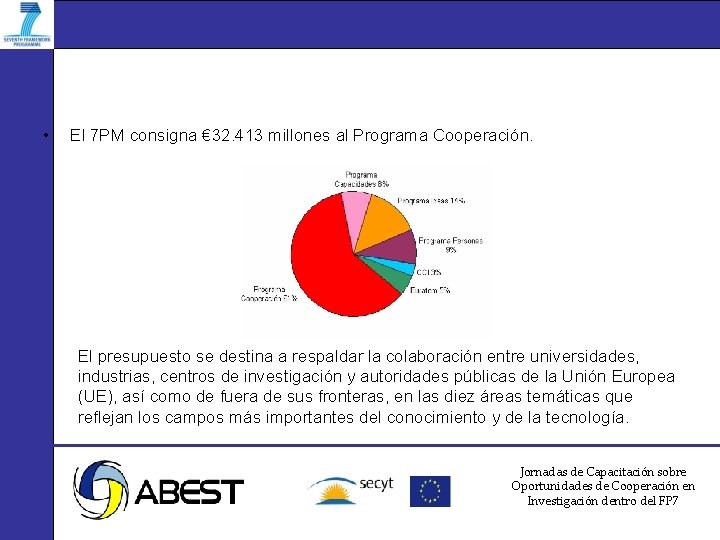  • El 7 PM consigna € 32. 413 millones al Programa Cooperación. El