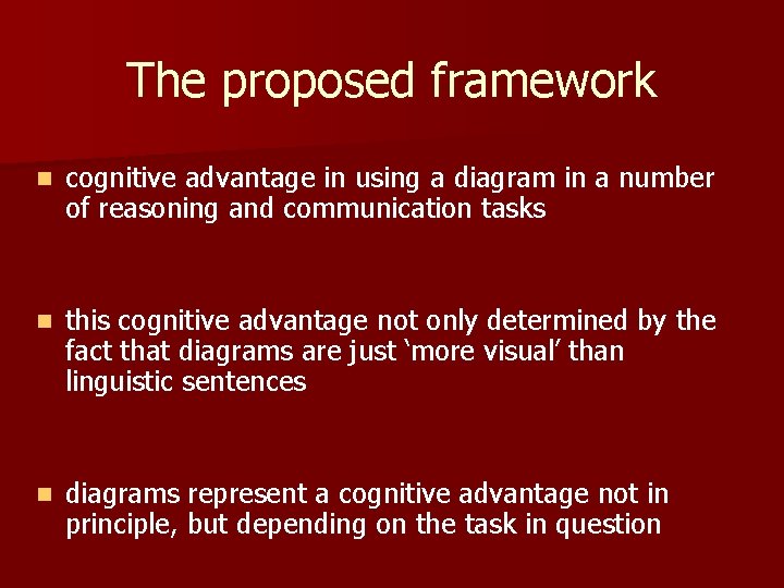The proposed framework n cognitive advantage in using a diagram in a number of The proposed framework n cognitive advantage in using a diagram in a number of