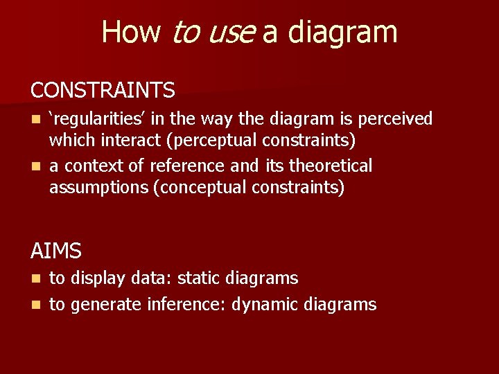 How to use a diagram CONSTRAINTS ‘regularities’ in the way the diagram is perceived
