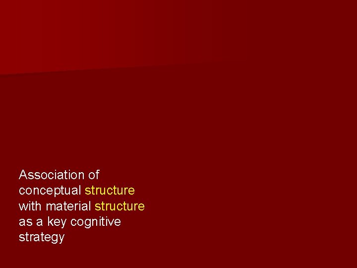 Association of conceptual structure with material structure as a key cognitive strategy 