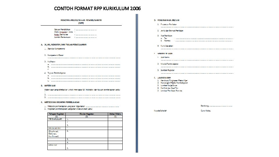 CONTOH FORMAT RPP KURIKULUM 2006 CONTOH FORMAT RPP KURIKULUM 2006
