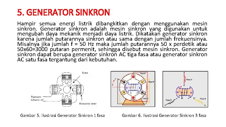 5. GENERATOR SINKRON Hampir semua energi listrik dibangkitkan dengan menggunakan mesin sinkron. Generator sinkron