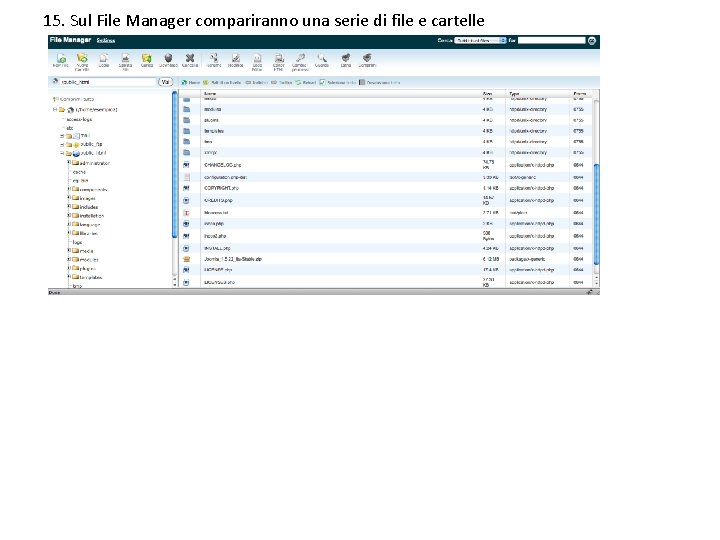 15. Sul File Manager compariranno una serie di file e cartelle 