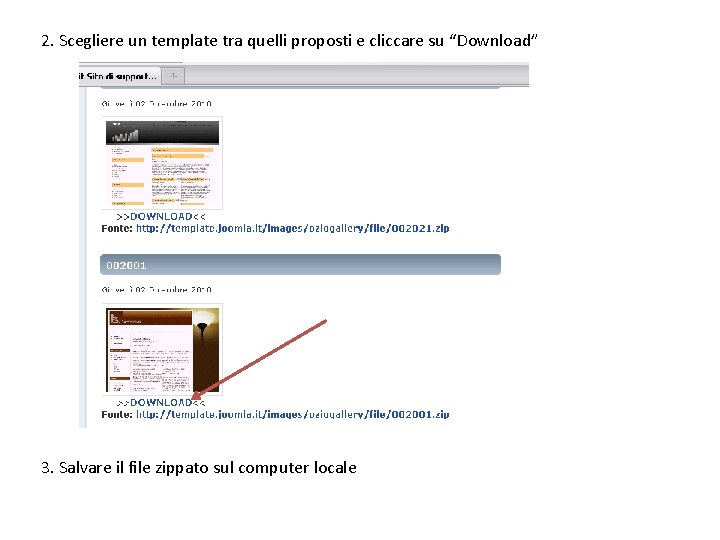2. Scegliere un template tra quelli proposti e cliccare su “Download” 3. Salvare il