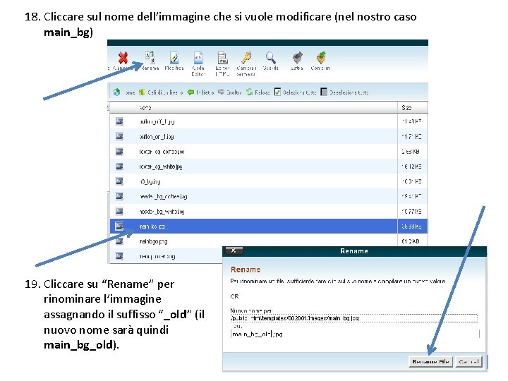 18. Cliccare sul nome dell’immagine che si vuole modificare (nel nostro caso main_bg) 19.