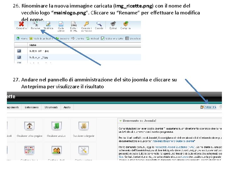 26. Rinominare la nuova immagine caricata (img_ricette. png) con il nome del vecchio logo