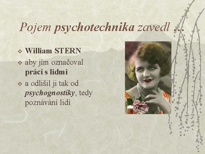 Pojem psychotechnika zavedl … v v v William STERN aby jím označoval práci s