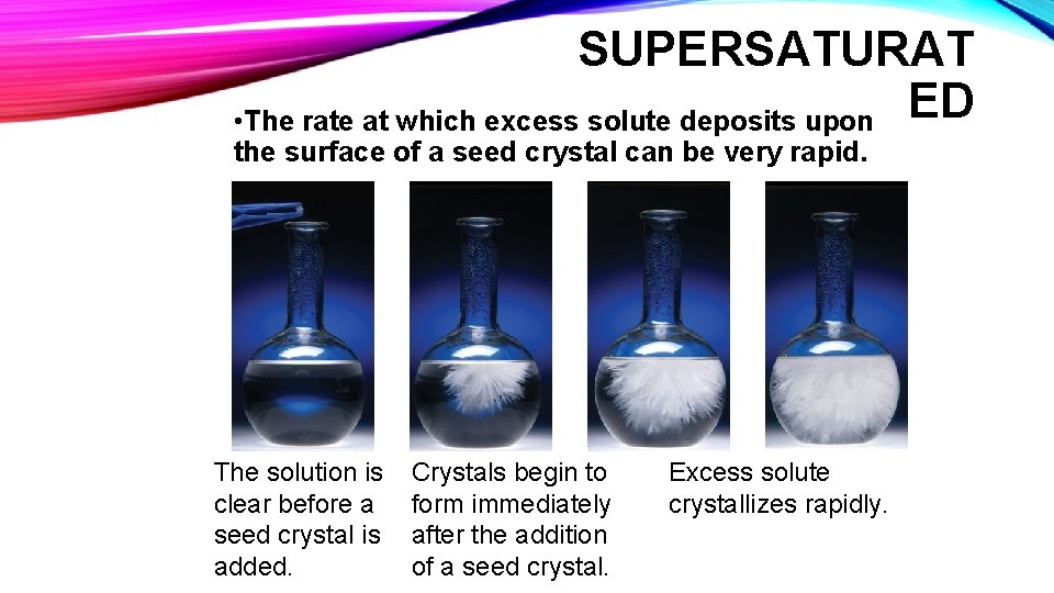 SUPERSATURAT • The rate at which excess solute deposits upon ED the surface of SUPERSATURAT • The rate at which excess solute deposits upon ED the surface of