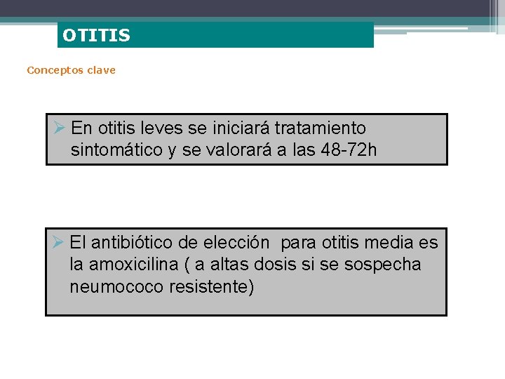 OTITIS Conceptos clave Ø En otitis leves se iniciará tratamiento sintomático y se valorará