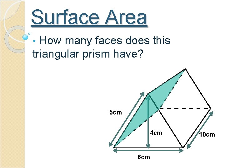 Surface Area • How many faces does this triangular prism have? 5 cm 4