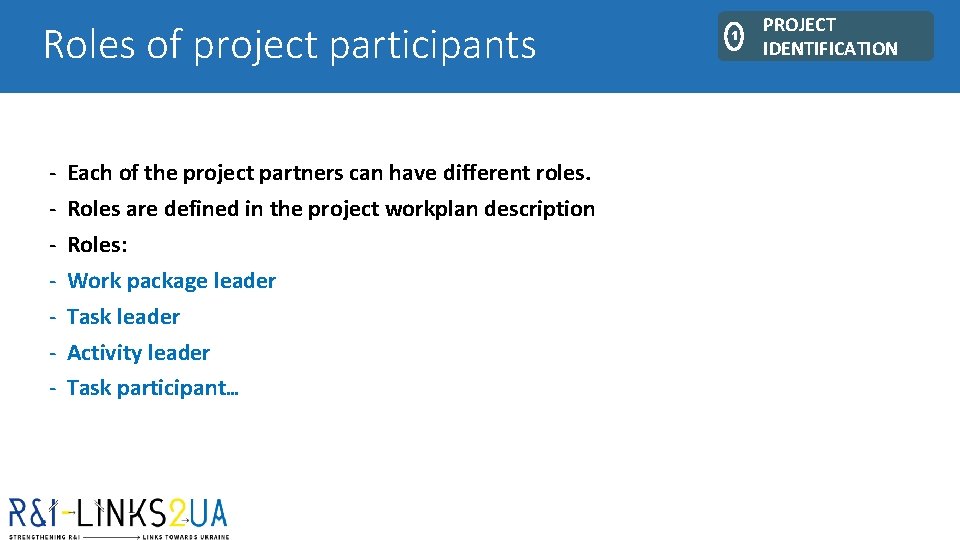 Roles of project participants - Each of the project partners can have different roles. Roles of project participants - Each of the project partners can have different roles.