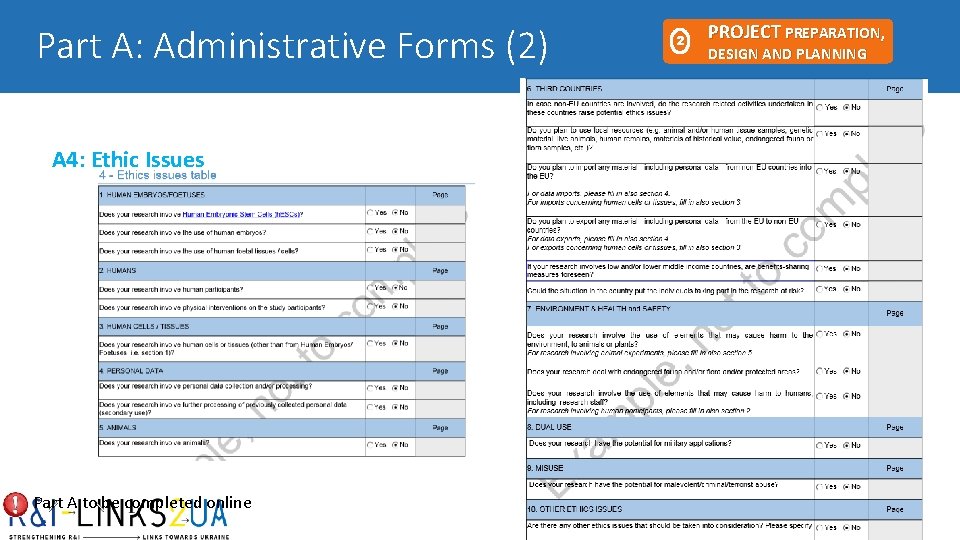Part A: Administrative Forms (2) A 4: Ethic Issues Part A to be completed Part A: Administrative Forms (2) A 4: Ethic Issues Part A to be completed