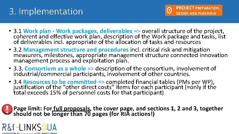 3. Implementation 2 PROJECT PREPARATION, DESIGN AND PLANNING • 3. 1 Work plan - 3. Implementation 2 PROJECT PREPARATION, DESIGN AND PLANNING • 3. 1 Work plan -