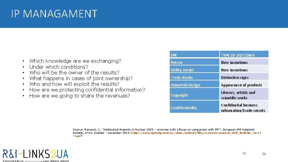 IP MANAGAMENT • • Which knowledge are we exchanging? Under which conditions? Who will IP MANAGAMENT • • Which knowledge are we exchanging? Under which conditions? Who will