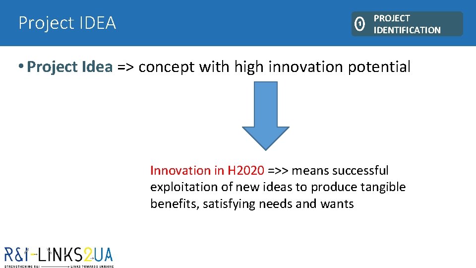 Project IDEA 1 PROJECT IDENTIFICATION • Project Idea => concept with high innovation potential Project IDEA 1 PROJECT IDENTIFICATION • Project Idea => concept with high innovation potential