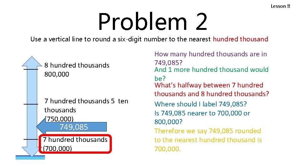 Problem 2 Use a vertical line to round a six-digit number to the nearest