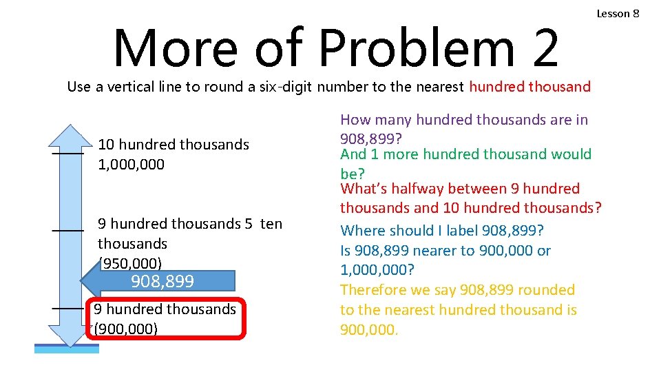 More of Problem 2 Lesson 8 Use a vertical line to round a six-digit