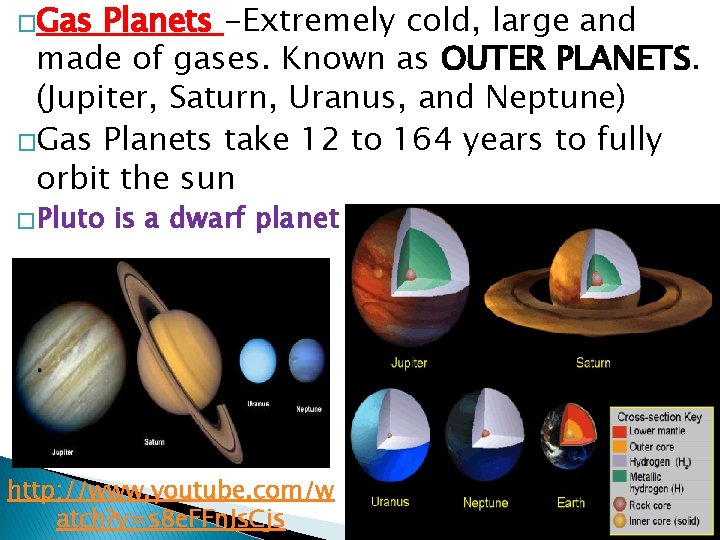 �Gas Planets -Extremely cold, large and made of gases. Known as OUTER PLANETS. (Jupiter,