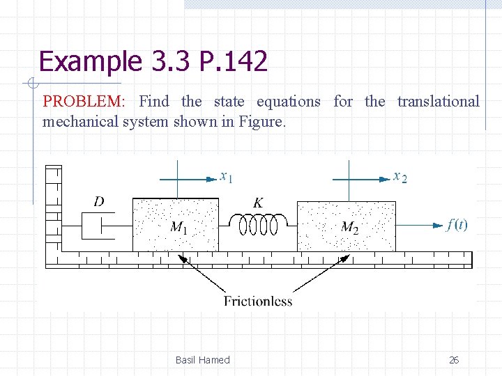 Example 3. 3 P. 142 PROBLEM: Find the state equations for the translational mechanical Example 3. 3 P. 142 PROBLEM: Find the state equations for the translational mechanical