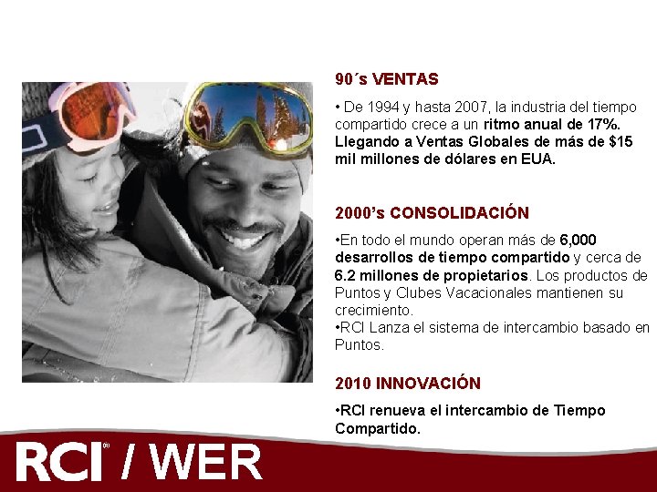 90´s VENTAS • De 1994 y hasta 2007, la industria del tiempo compartido crece