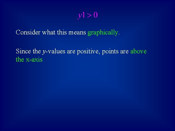 Consider what this means graphically. Since the y-values are positive, points are above the