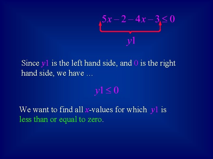 Since y 1 is the left hand side, and 0 is the right hand