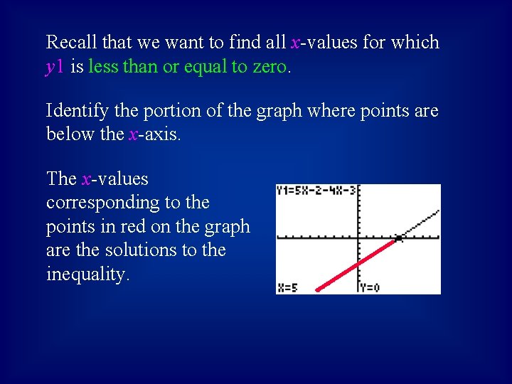 Recall that we want to find all x-values for which y 1 is less
