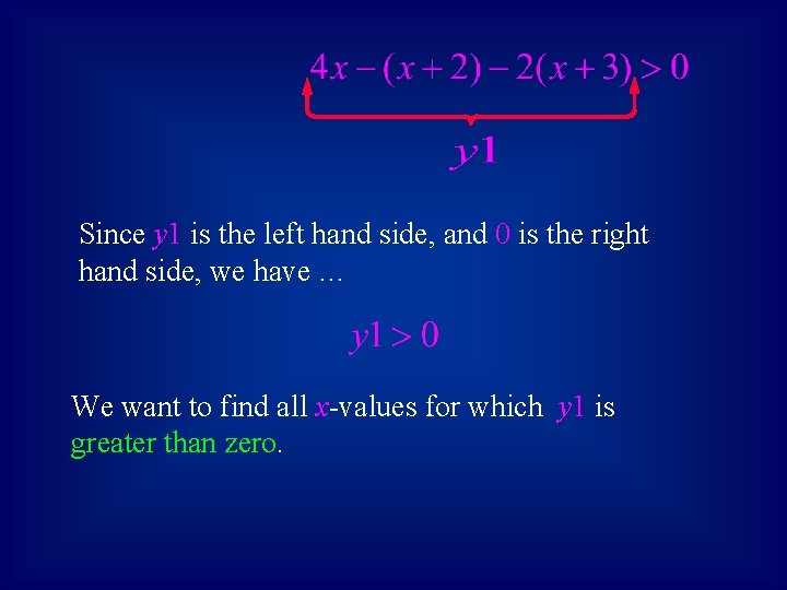 Since y 1 is the left hand side, and 0 is the right hand