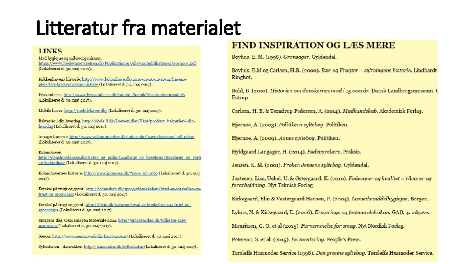 Litteratur fra materialet 