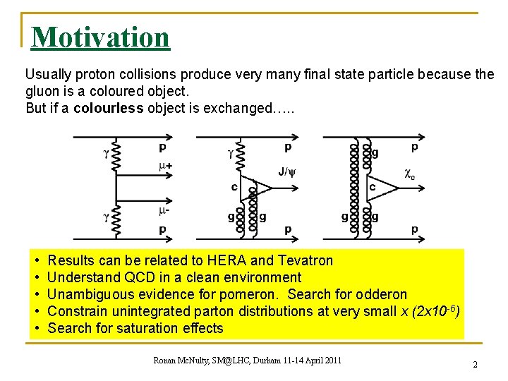 Motivation Usually proton collisions produce very many final state particle because the gluon is