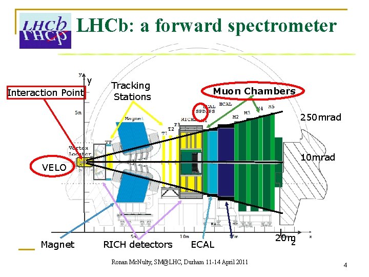 LHCb: a forward spectrometer y Interaction Point Tracking Stations Muon Chambers 250 mrad 10