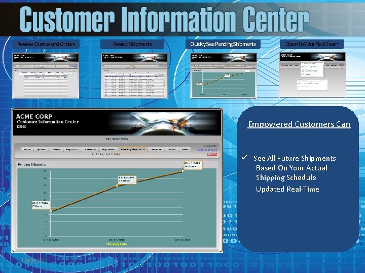 Review Quotes and Orders Review Shipments Quickly See Pending Shipments Open To Your Field