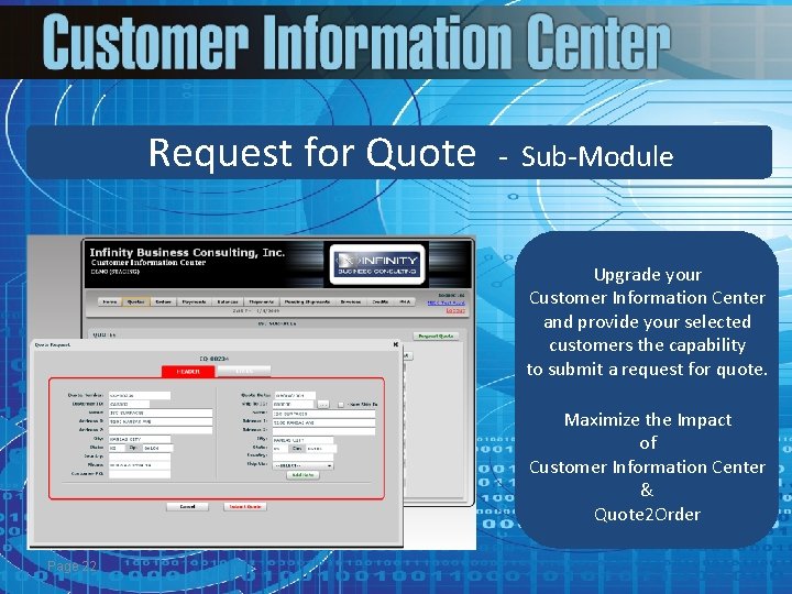 Request for Quote - Sub-Module Upgrade your Customer Information Center and provide your selected