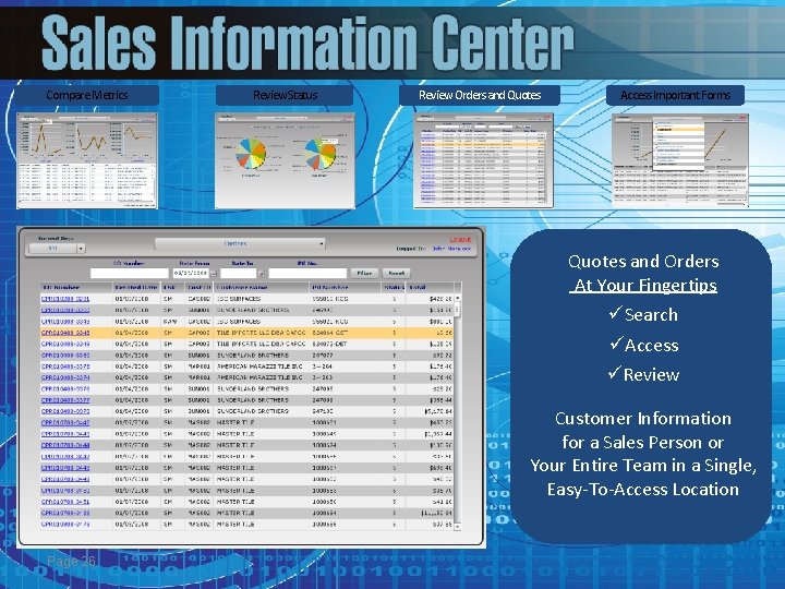 Compare Metrics Review Status Review Orders and Quotes Access Important Forms Quotes and Orders