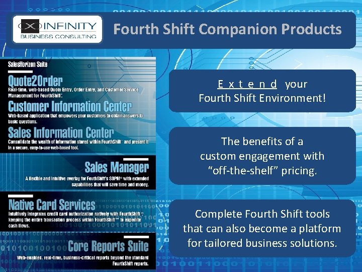 Fourth Shift Companion Products E x t e n d your Fourth Shift Environment!