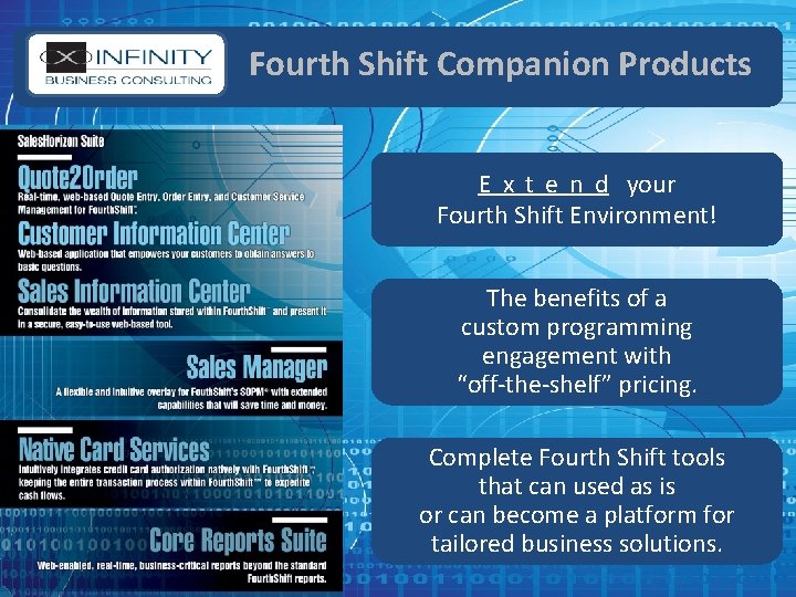 Fourth Shift Companion Products E x t e n d your Fourth Shift Environment!