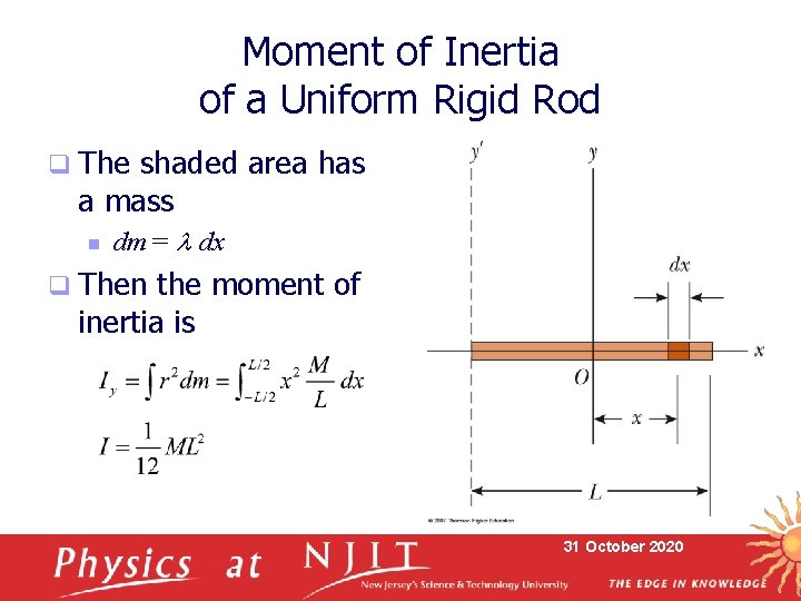 Moment of Inertia of a Uniform Rigid Rod q The shaded area has a