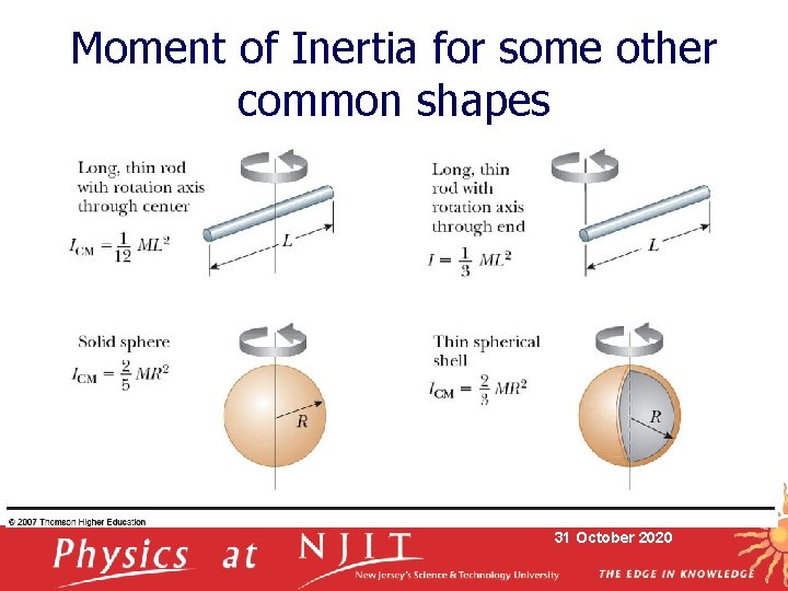 Moment of Inertia for some other common shapes 31 October 2020 