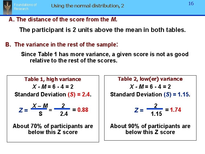 Foundations of Research 16 Using the normal distribution, 2 A. The distance of the Foundations of Research 16 Using the normal distribution, 2 A. The distance of the