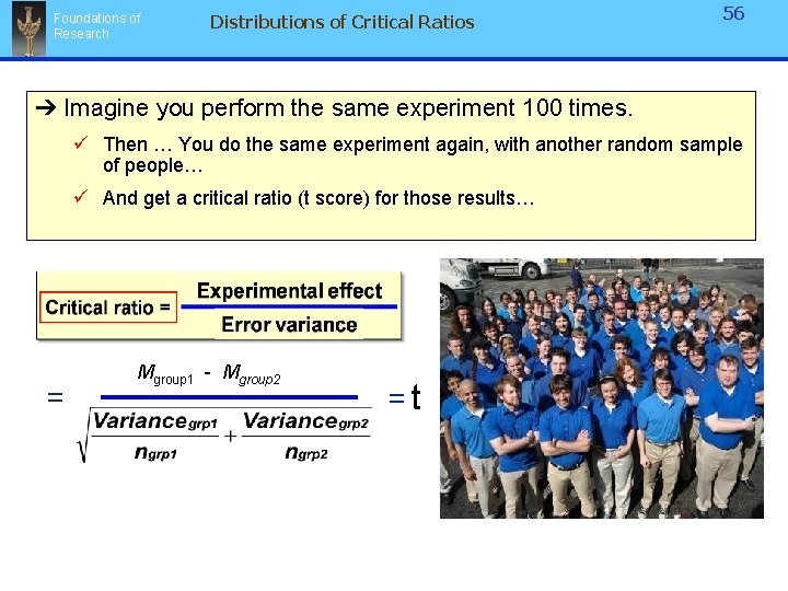 Foundations of Research Distributions of Critical Ratios 56 ➔ Imagine you perform the same Foundations of Research Distributions of Critical Ratios 56 ➔ Imagine you perform the same