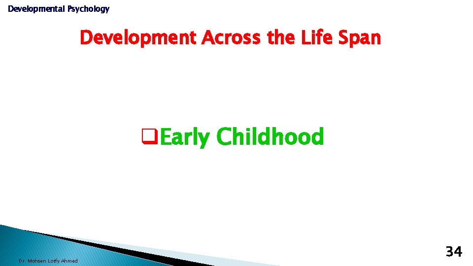Developmental Psychology Development Across the Life Span q. Early Childhood Dr. Mohsen Lotfy Ahmed