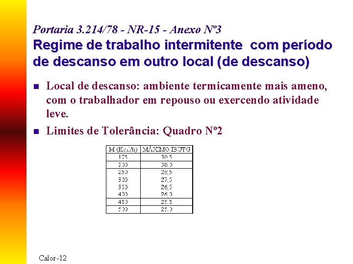 Portaria 3. 214/78 - NR-15 - Anexo Nº 3 Regime de trabalho intermitente com