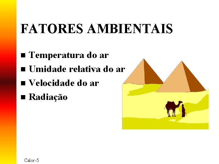 FATORES AMBIENTAIS Temperatura do ar n Umidade relativa do ar n Velocidade do ar