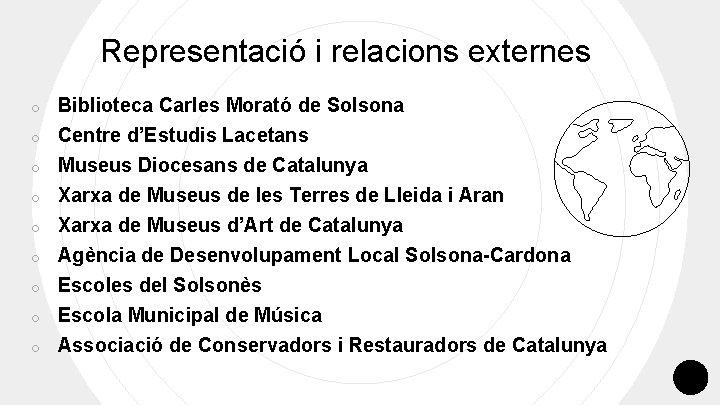 Representació i relacions externes Biblioteca Carles Morató de Solsona o Centre d’Estudis Lacetans o