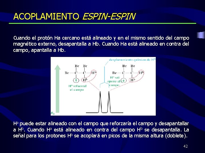 ACOPLAMIENTO ESPIN-ESPIN Cuando el protón Ha cercano está alineado y en el mismo sentido