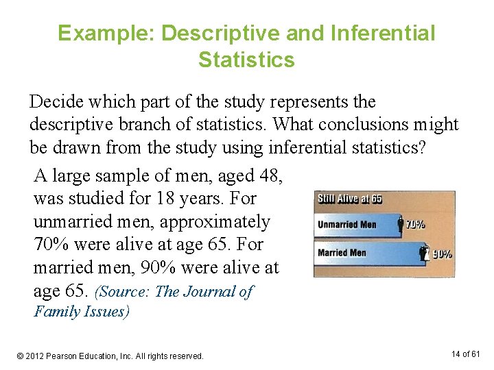 Example: Descriptive and Inferential Statistics Decide which part of the study represents the descriptive