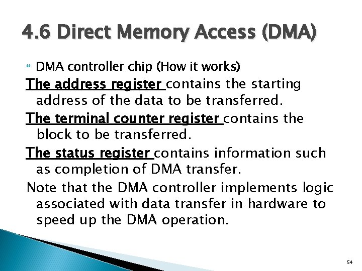 4. 6 Direct Memory Access (DMA) DMA controller chip (How it works) The address