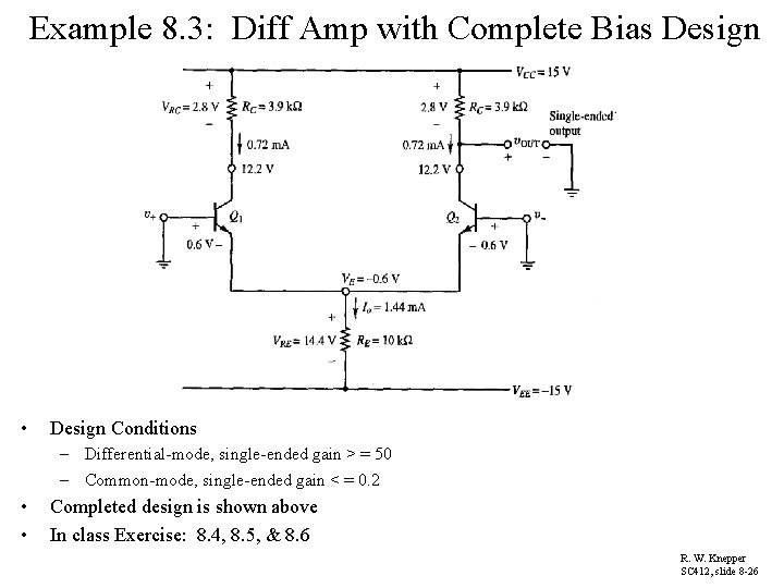 Example 8. 3: Diff Amp with Complete Bias Design • Design Conditions – Differential-mode,