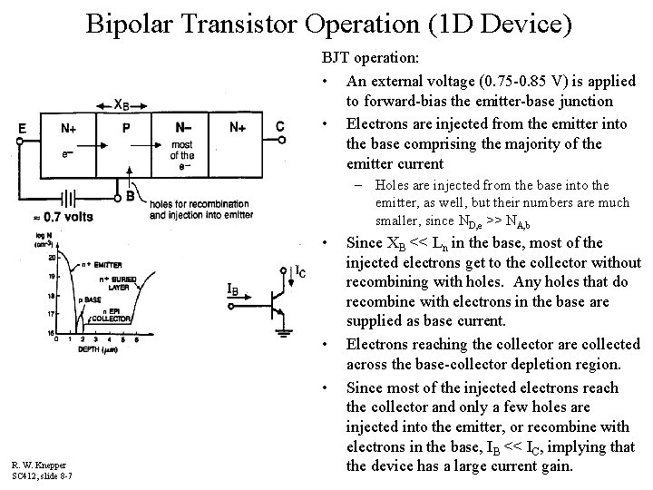 Bipolar Transistor Operation (1 D Device) BJT operation: • An external voltage (0. 75