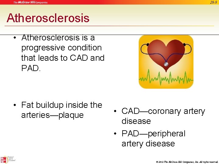 29 -9 Atherosclerosis • Atherosclerosis is a progressive condition that leads to CAD and